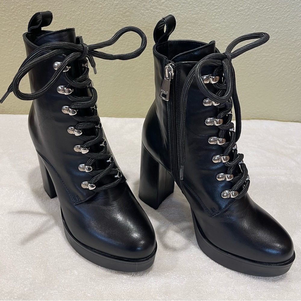 CLOSET CLOSEOUT SALE - MA & LO Black Lace-Up High Heel Platform Ankle Boots